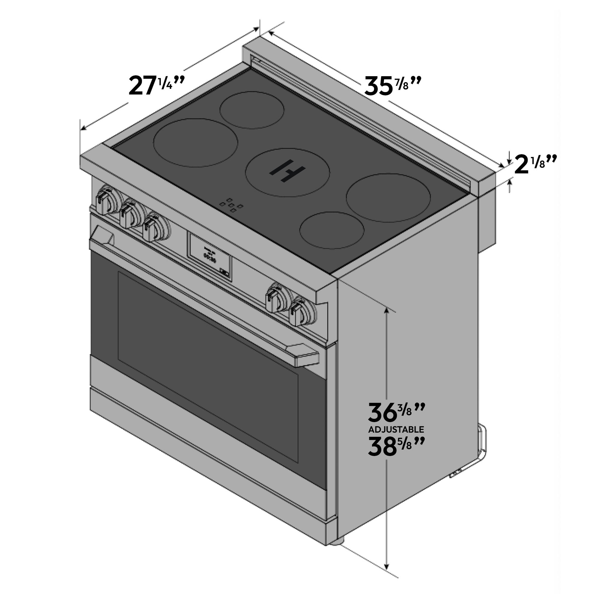 36″ Professional Induction Range – Black Stainless