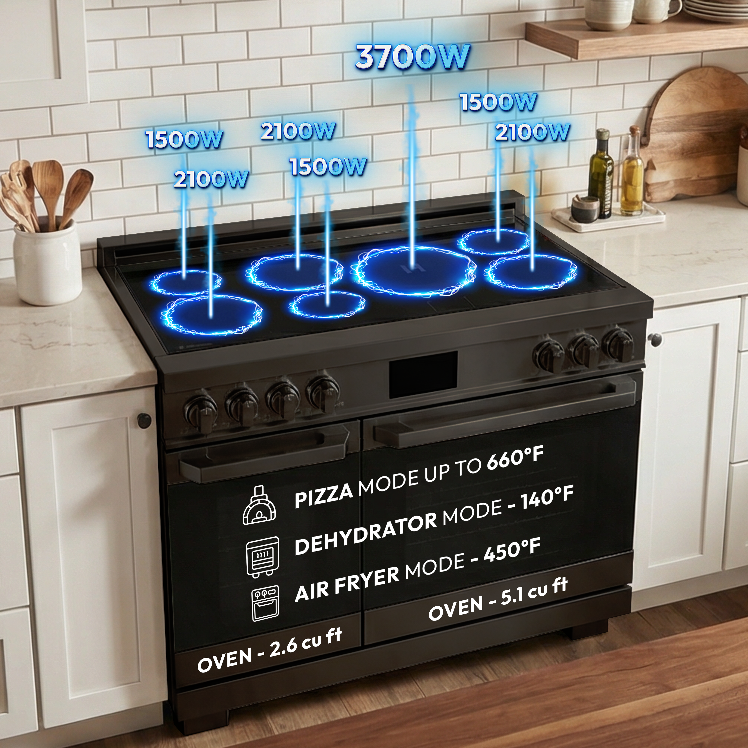 48″ Professional Induction Range – Black Stainless