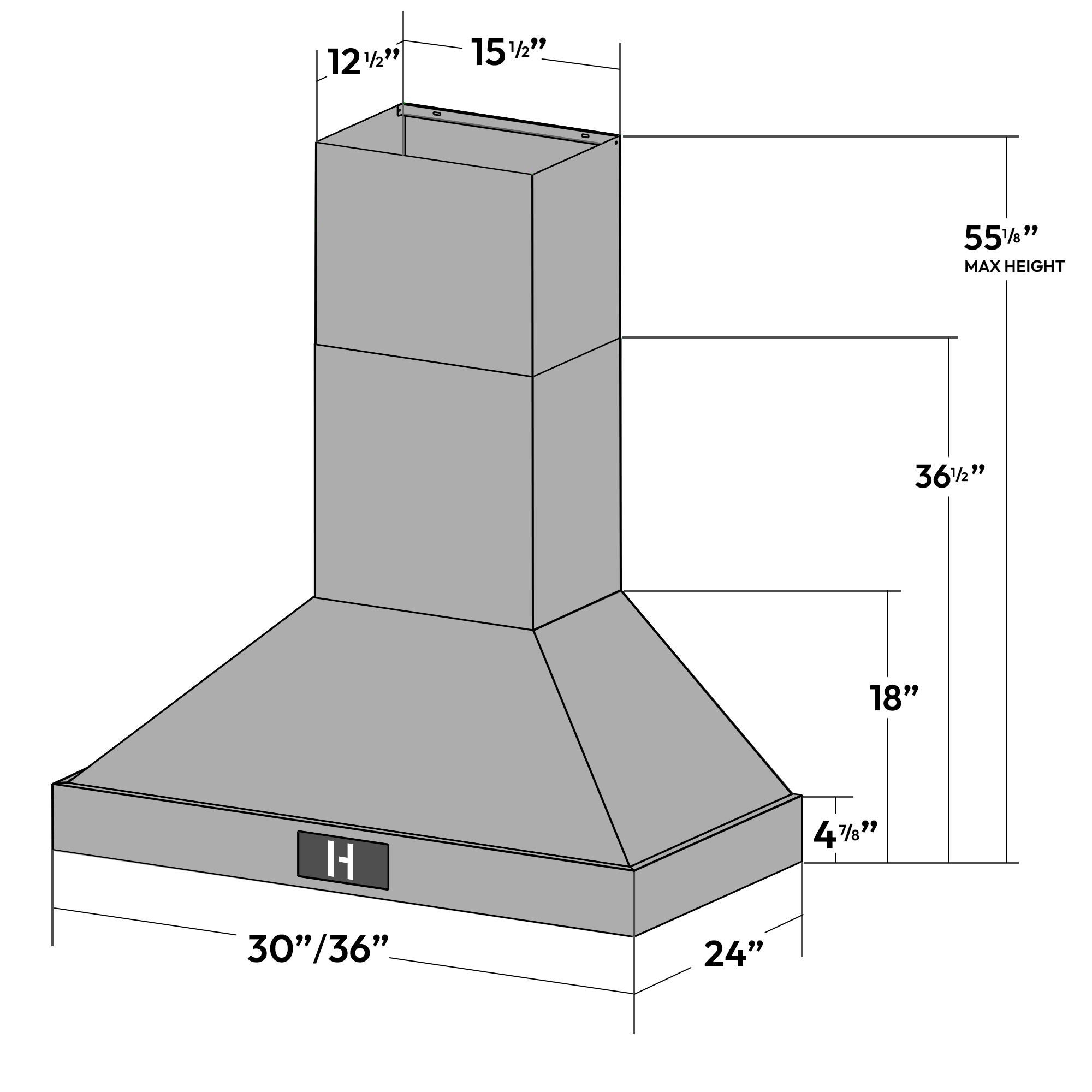 36″ Professional Range Hood – 400 CFM – Black Stainless
