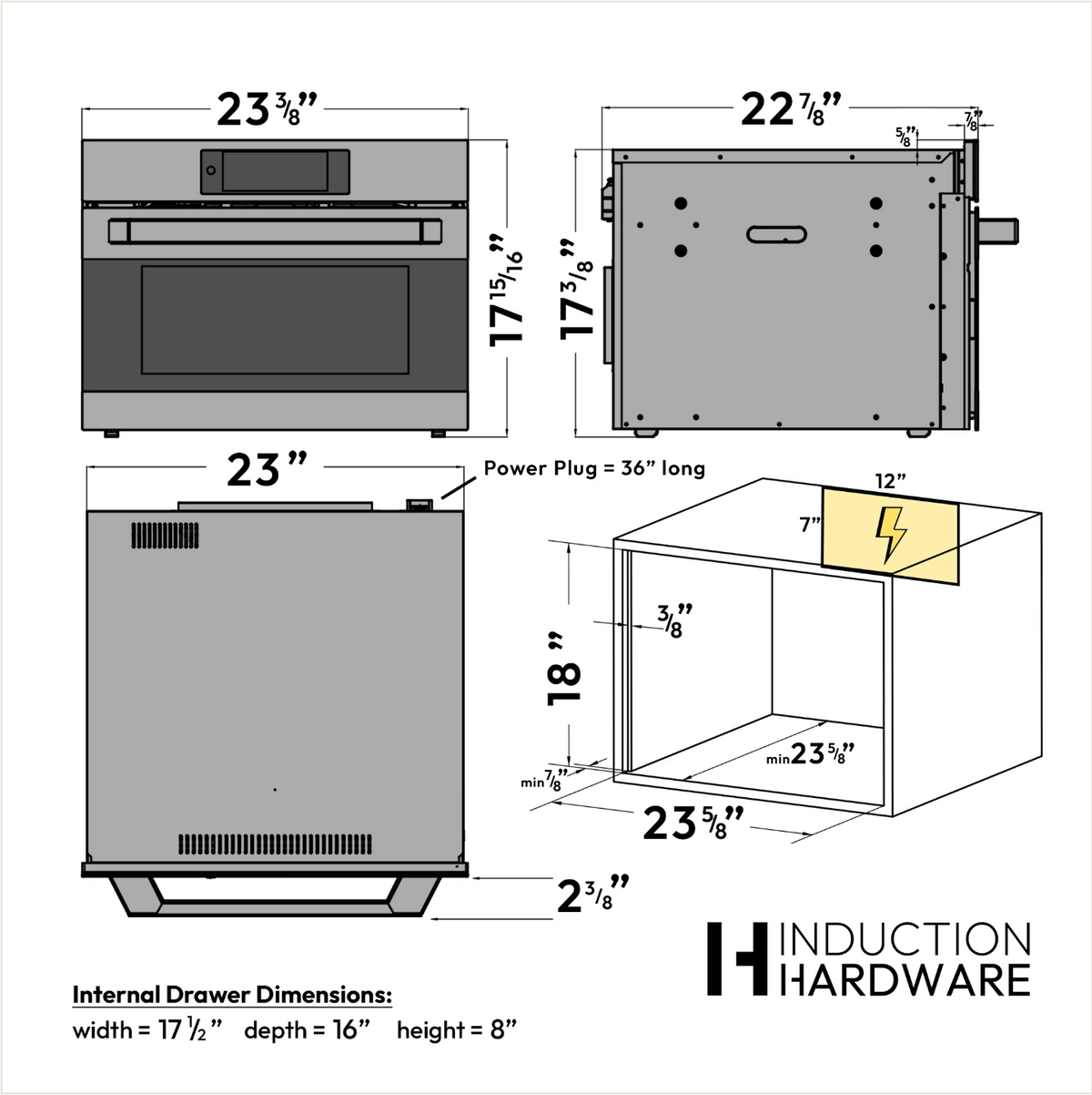 24-inch Smart Drawer Microwave dimension and cabinet cutout drawing