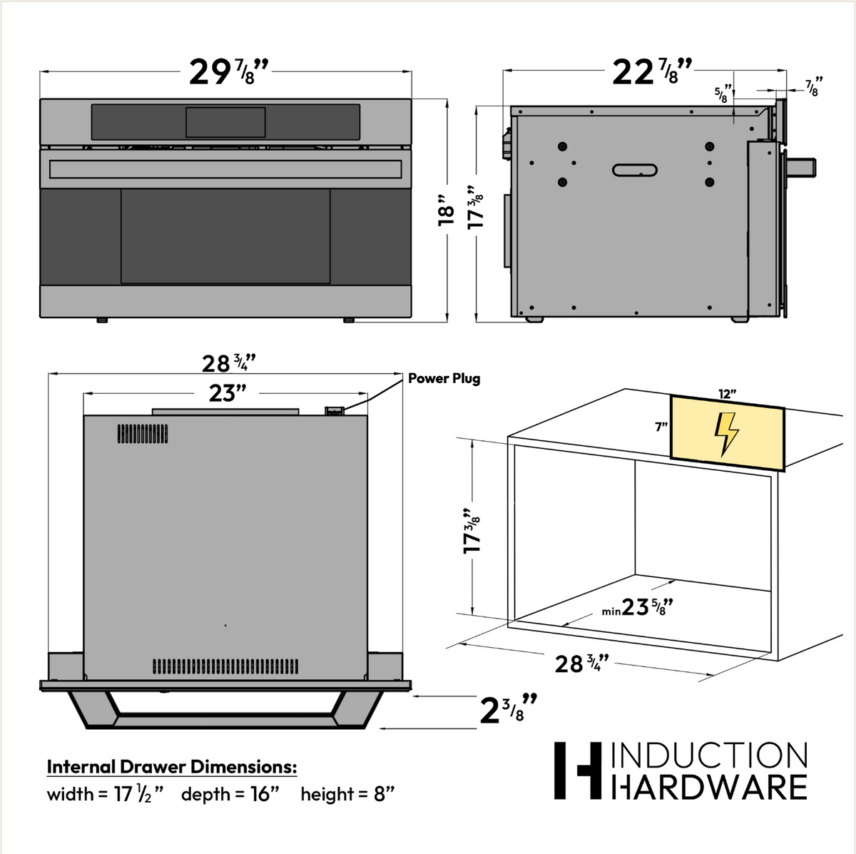 30-inch Smart Drawer Microwave dimension and cabinet cutout drawing