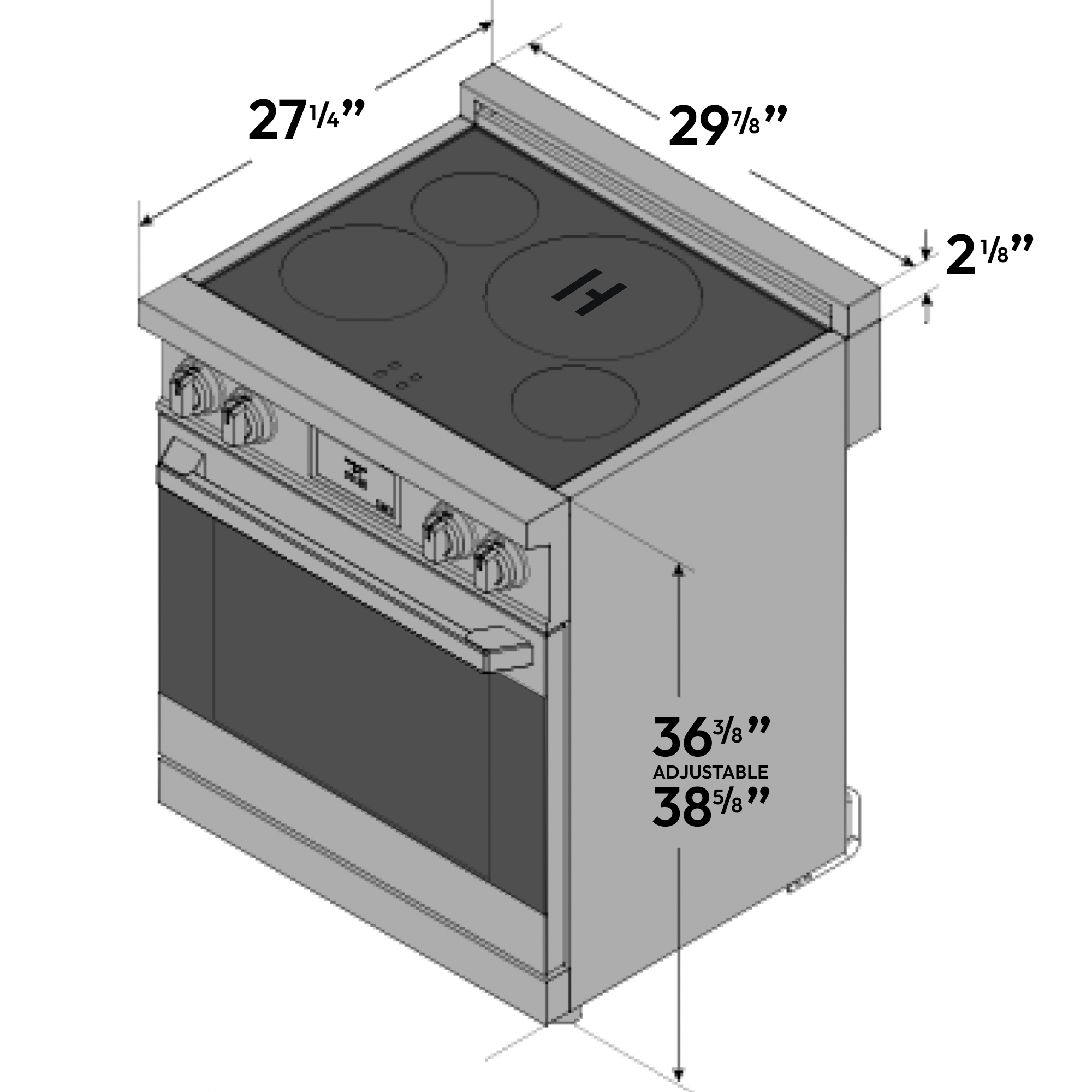 30″ Professional Induction Range – Black Stainless