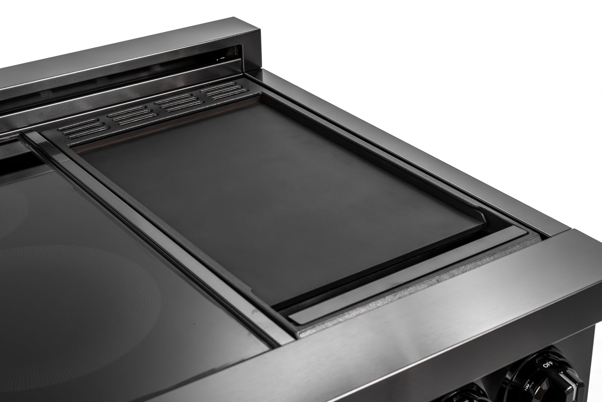 60″ Luxury Series Induction Range with Built-in Professional Griddle – Black Stainless Steel