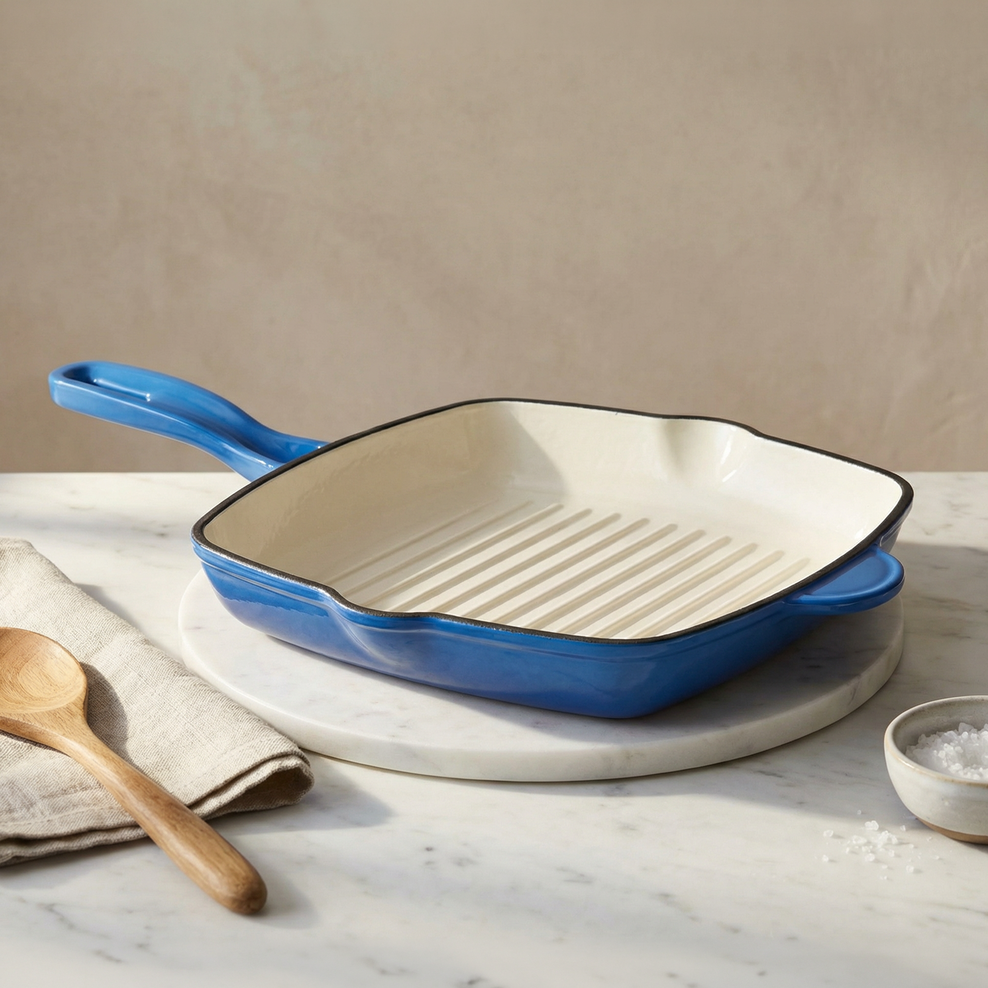 Alpha Enamel Collection 10” Cast Iron Grill Pan - Tahoe Blue