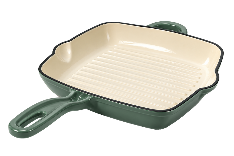 Alpha Enamel Collection 10” Cast Iron Grill Pan - Sierra Sage Green