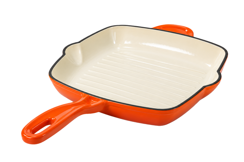 Alpha Enamel Collection 10” Cast Iron Grill Pan - Hawaiian Sunset Orange