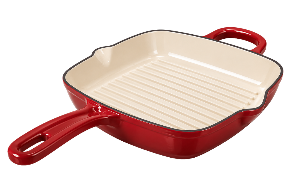 10 Inch Cast Iron Grill Pan, Burnt Cedar red | Induction Hardware