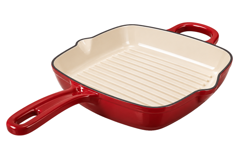 Alpha Enamel Collection 10” Cast Iron Grill Pan - Burnt Cedar Red