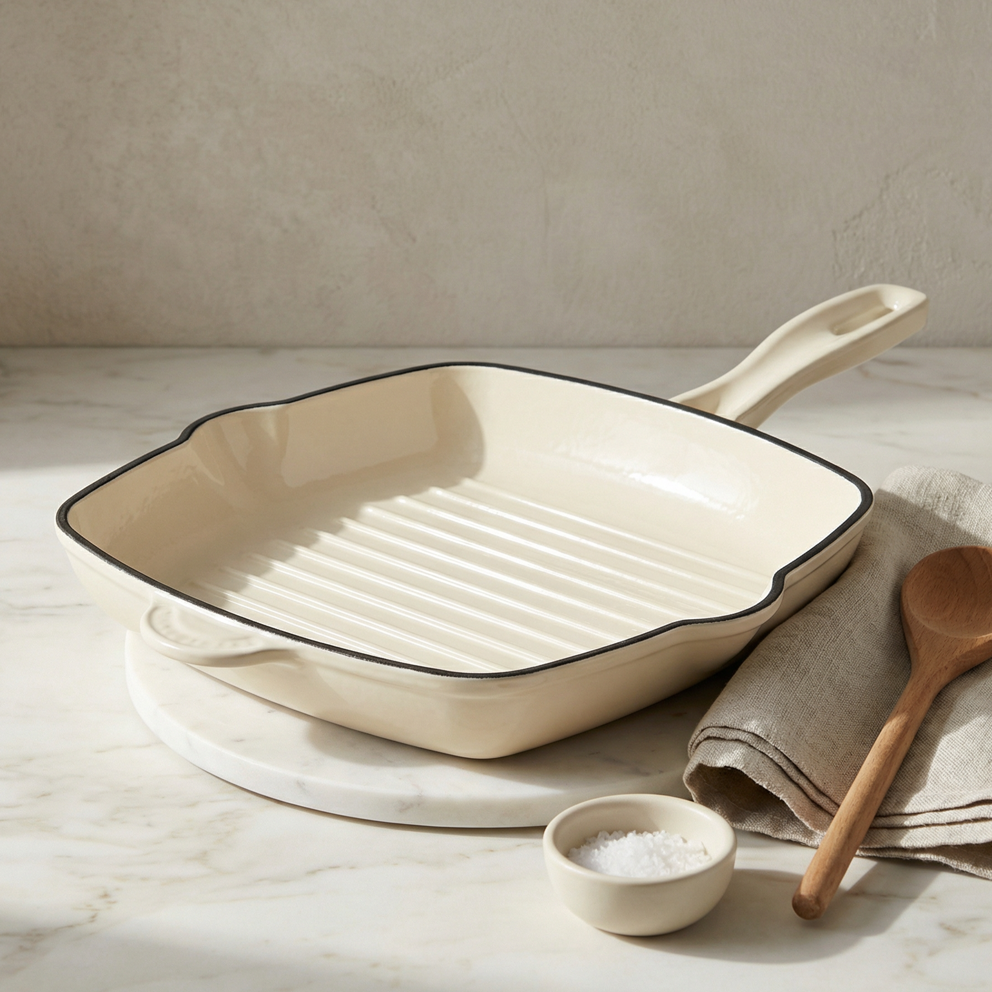 Alpha Enamel Collection 10” Cast Iron Grill Pan - Stratus White