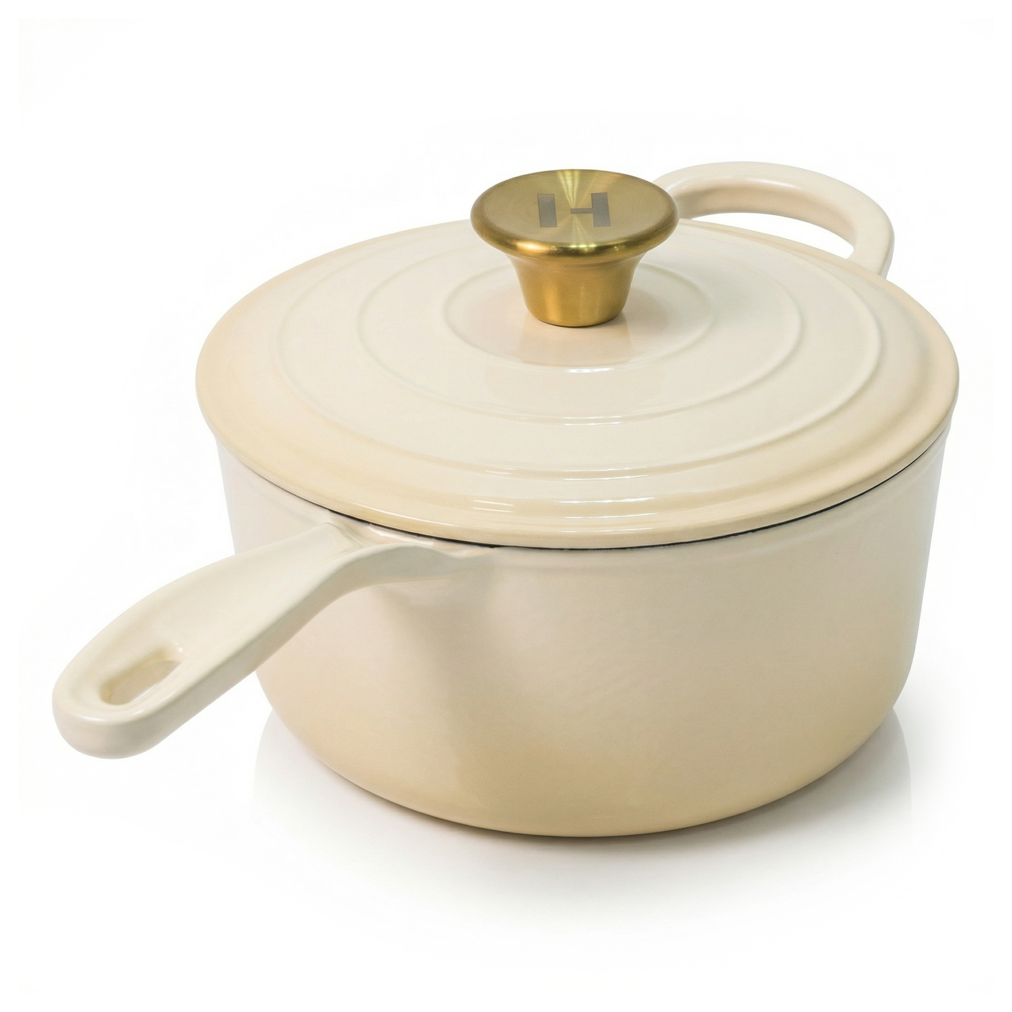 Alpha Enamel Collection 8” Cast Iron Saucepan- Stratus White