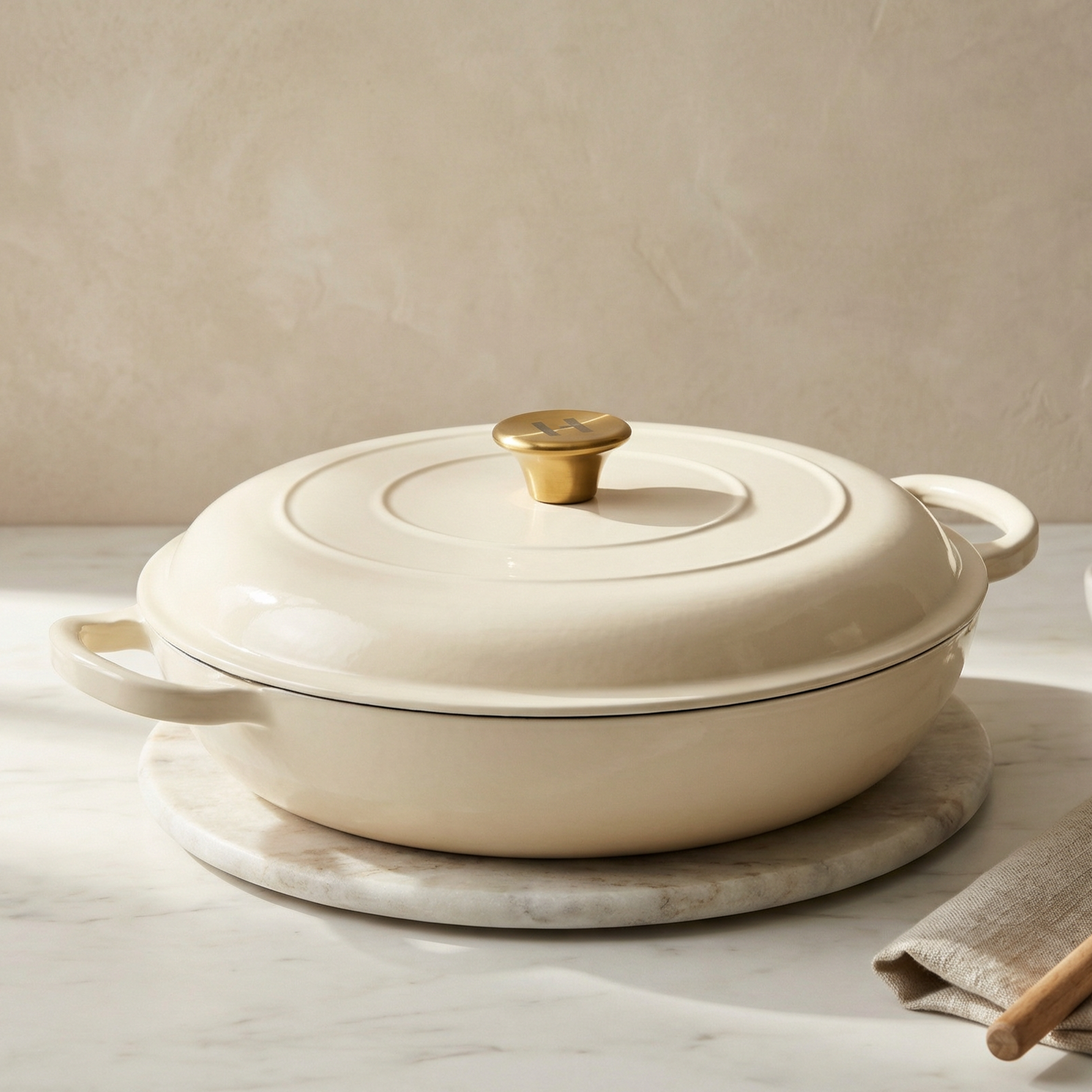 Alpha Enamel Collection 12” Cast Iron Braiser - Stratus White