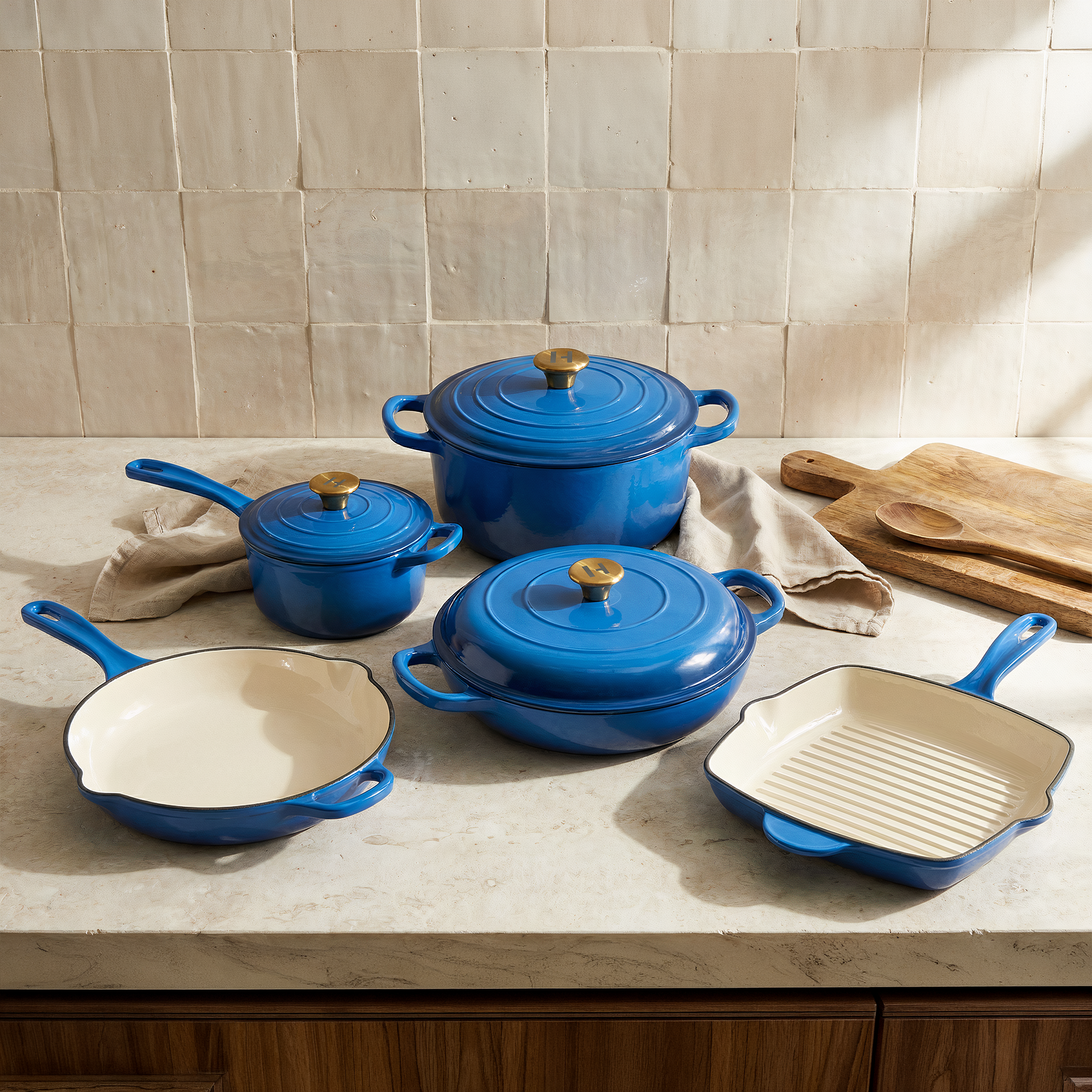 Alpha Enamel Collection 5 Piece Pots & Pans Set - Tahoe Blue