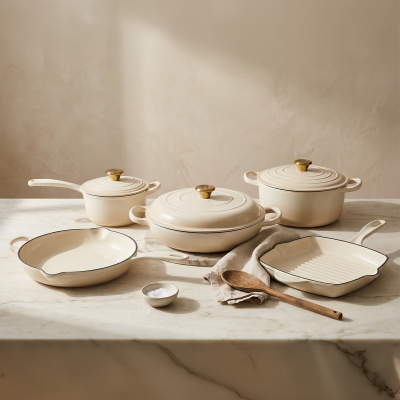 Alpha Enamel Collection 5 Piece Pots & Pans Set - Stratus White