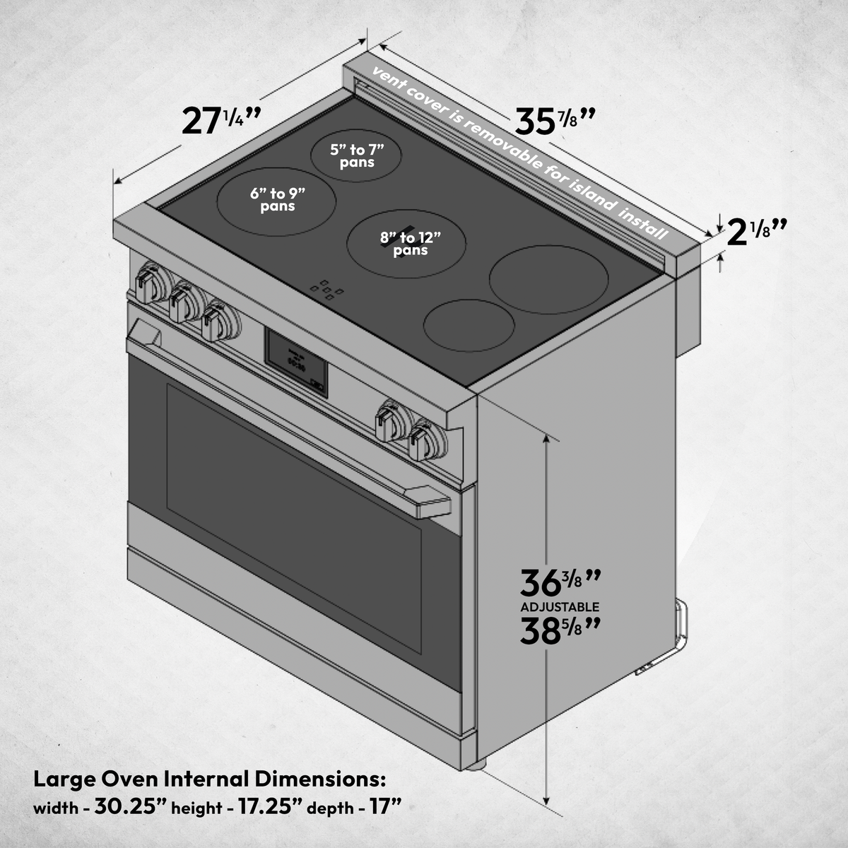 36″ Luxury Series Induction Range – Black Stainless